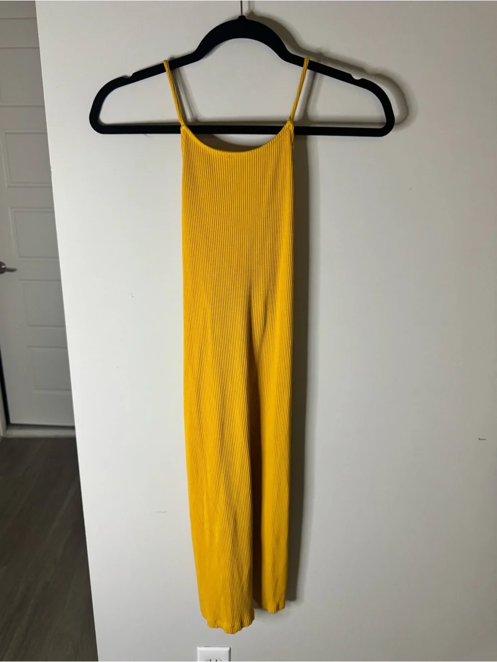 H&M Golden Honey Ribbed Open Back Midi Dress | Sleeveless Bodycon | Large